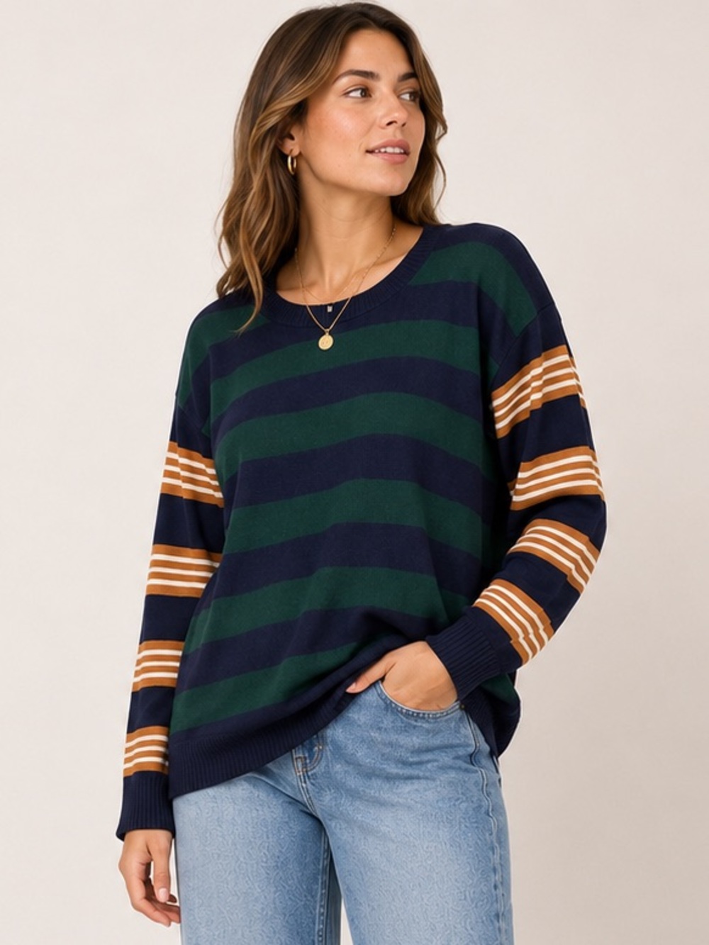 NWT Navy Green Striped Lightweight Rugby Sweater Rich Prep Old Money XXL
